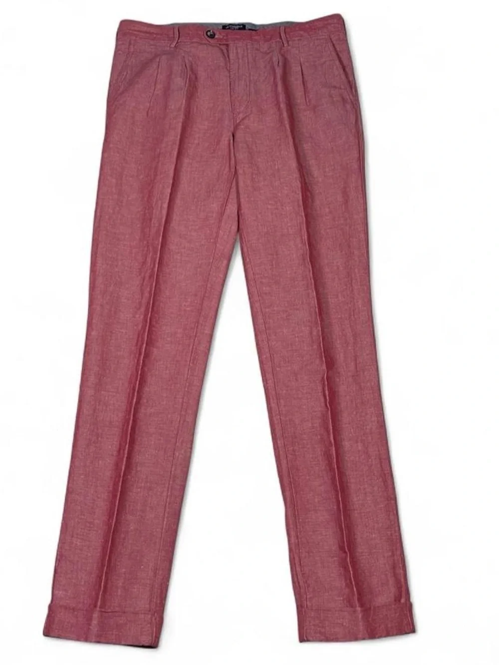 NWOT Gutteridge Rosso Slim Fit Slack Chino Red Linen Blend Pleated Pants W34 L32